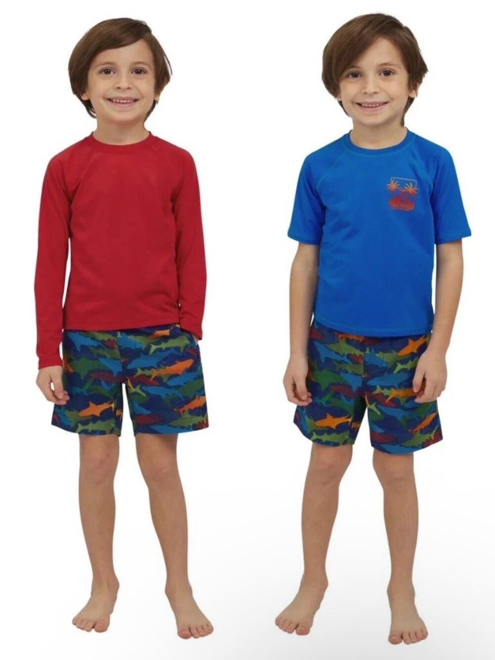 Lands' End Boys Shark 3-piece Swim Set UPF 50 Red Blue